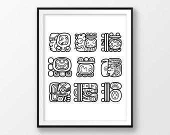 Wall decor art print, Print digital, Boho poster, Mayan art, Mexican pattern, Mexico, Glyphs, Art printable, Maya symbols, Ancient aliens