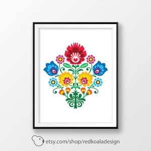 Folk art print, Polish pattern, Floral wall art, Flower art, Rustic art, Digital download, Poland ornaments, Wycinanki, Warsaw