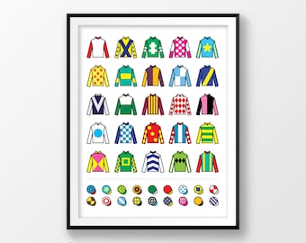 Wall prints, Jockey silks print,  Digital Download, Horse racing, Horse wall art, Equestrian decor, Hat uniform, Printable poster, Equine