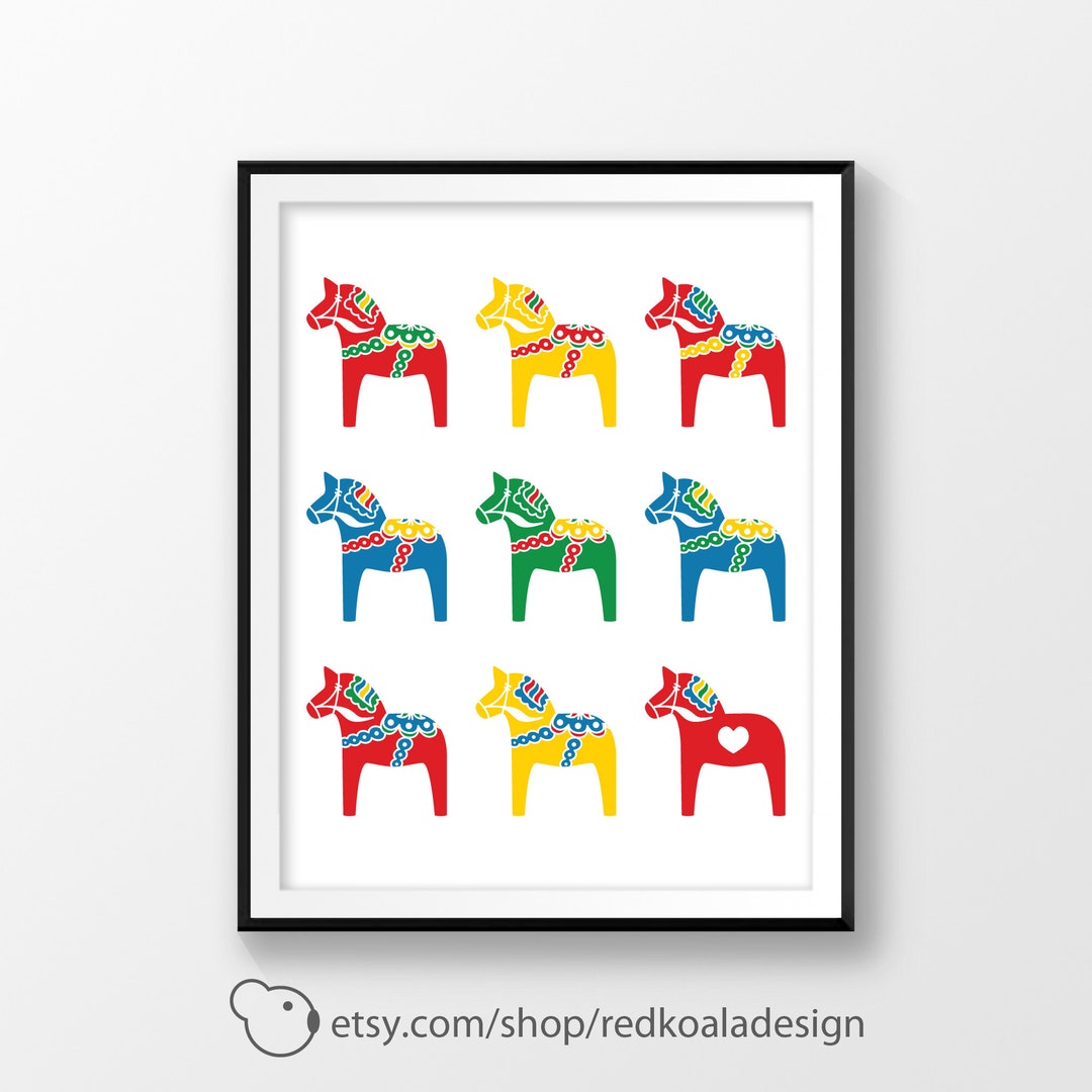 Digital Print Dala Horse Swedish Horse Prints Scandinavian Print Scandinavian Design Swedish ...