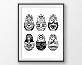 Instant download art, Russian doll print, Girl nursery decor, Russian nesting dolls, Russia souvenir, Babushka wall art, Matryoshka poster