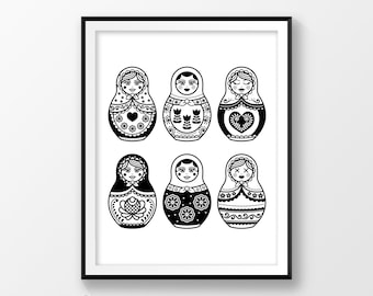 Instant download art, Russian doll print, Girl nursery decor, Russian nesting dolls, Russia souvenir, Babushka wall art, Matryoshka poster