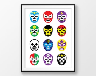 Digital art print, Lucha Libre print, Mexico print, Luchador print, Lucha libre mask, Digital download, Printable, Wrestling poster art