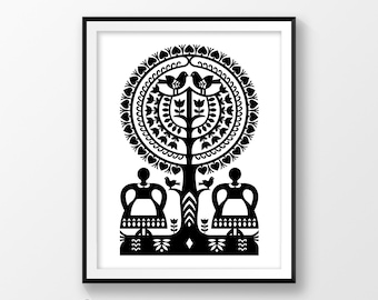 Poster printable, Polish folk print, Poland pattern, Black digital print, Rustic prints, Retro prints, Kurpie, Country decor, Wycinanki