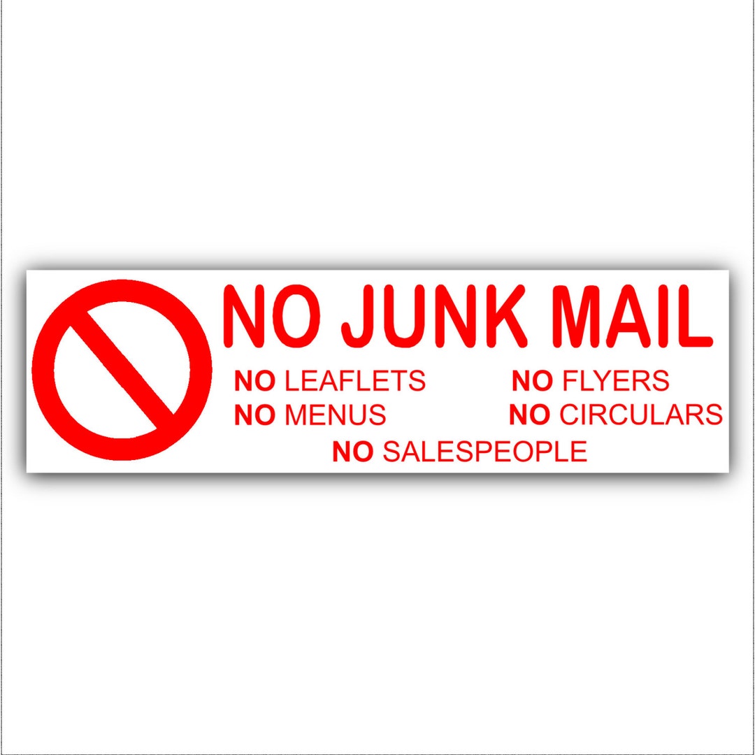 1 X No Junk Mail Sticker Letterbox Door Sign Leaflets Menus Etsy