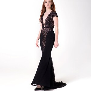 evening dress, evening gown, black lace dress, black maxi dress, black formal dress, lace dress, maxi dress, black dress image 2