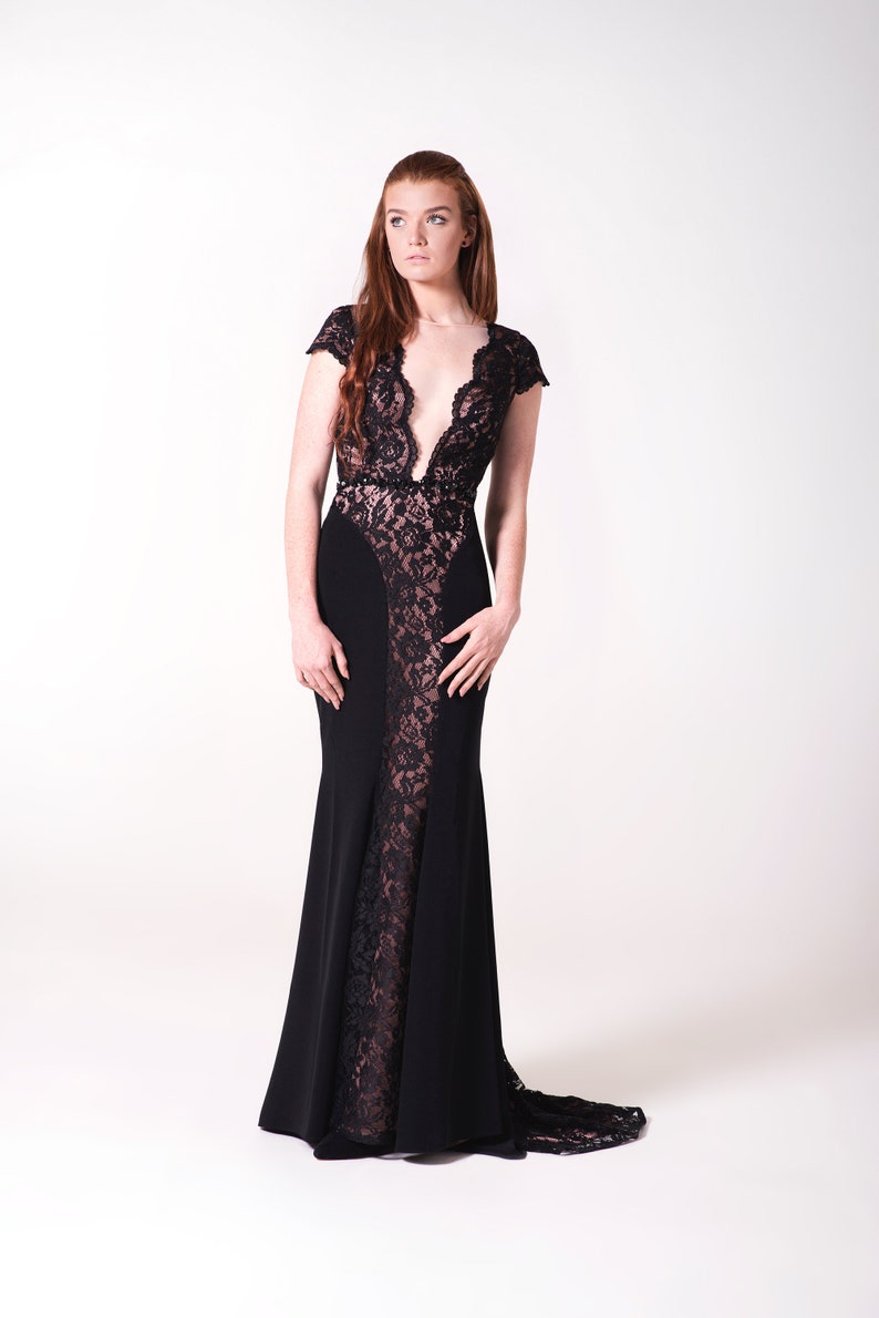 evening dress, evening gown, black lace dress, black maxi dress, black formal dress, lace dress, maxi dress, black dress image 4