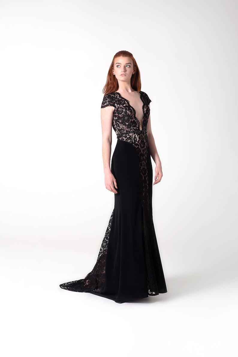 evening dress, evening gown, black lace dress, black maxi dress, black formal dress, lace dress, maxi dress, black dress image 1