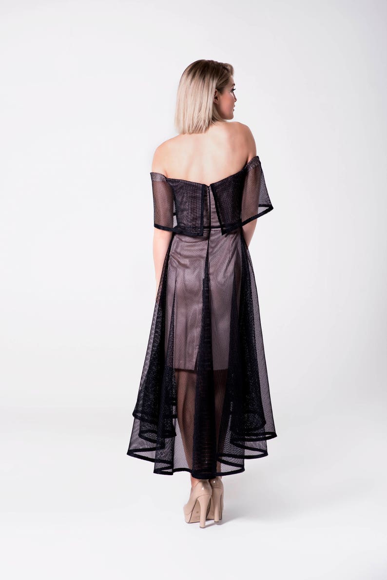 little black dress garden party dress evening dress hi lo dress off the shoulder high low dress high low hem cocktail dress