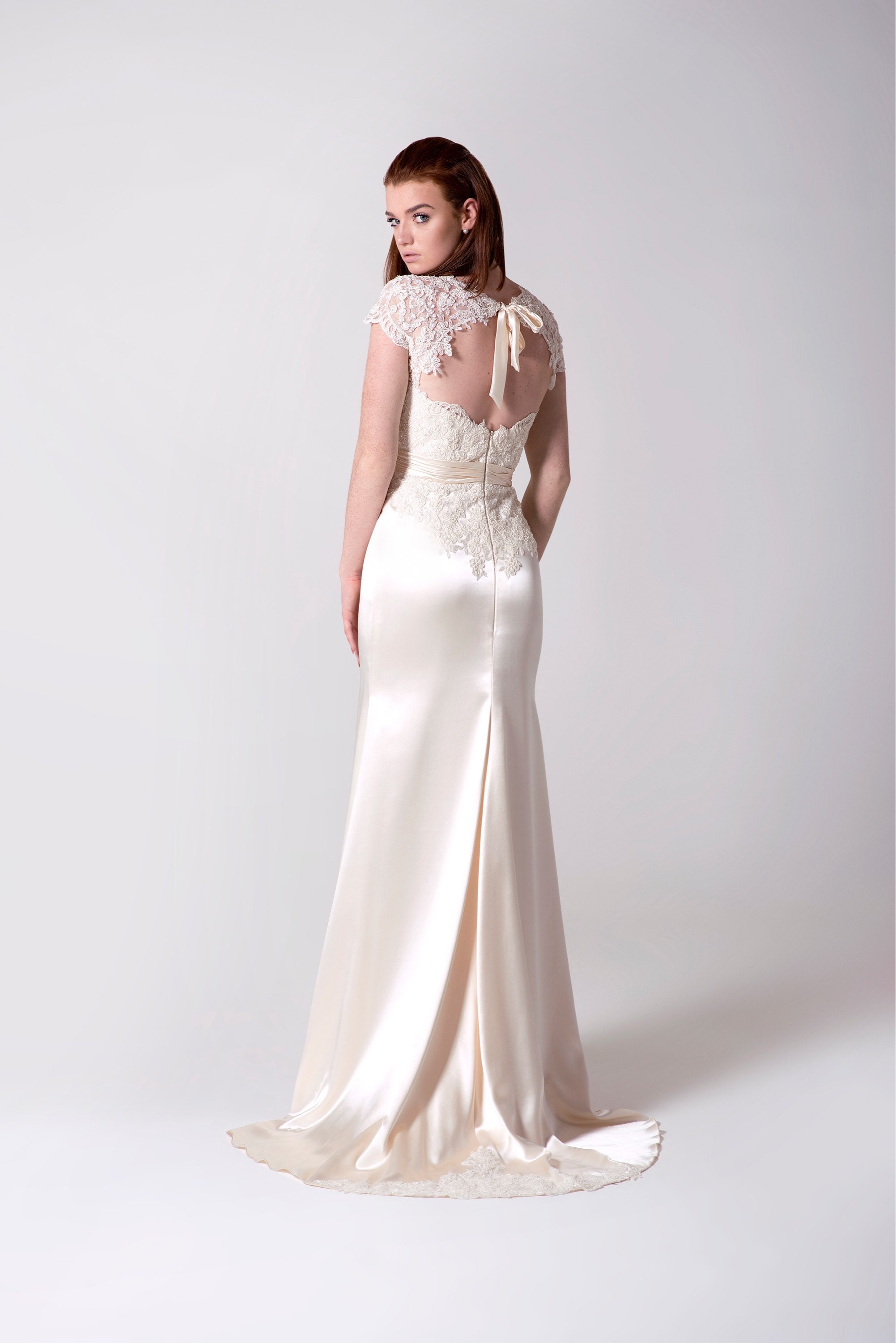 Lace Wedding Dress, Silk Wedding Dress, Low Back Bridal Dress, Wedding