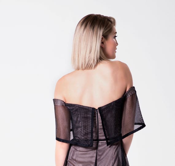 Black off the shoulder high low dress sale