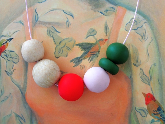 Handmade Polymer Clay Necklace Red Bead U El Salvador Collection