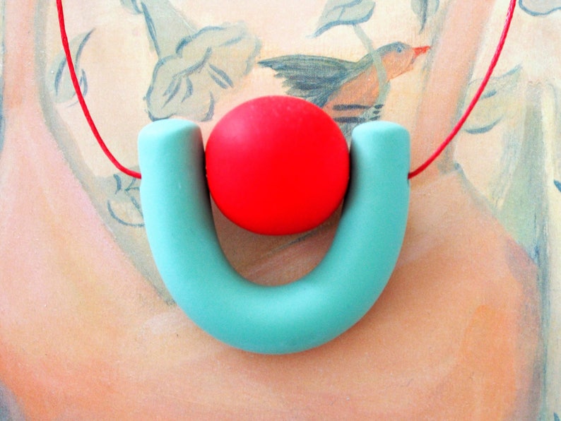 Handmade Polymer Clay Necklace Red Bead U El Salvador Collection