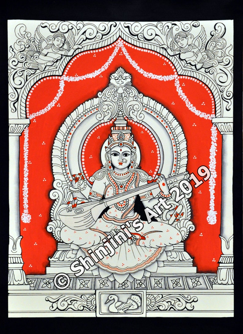 Saraswati indian Folk Art Kalamkari Etsy