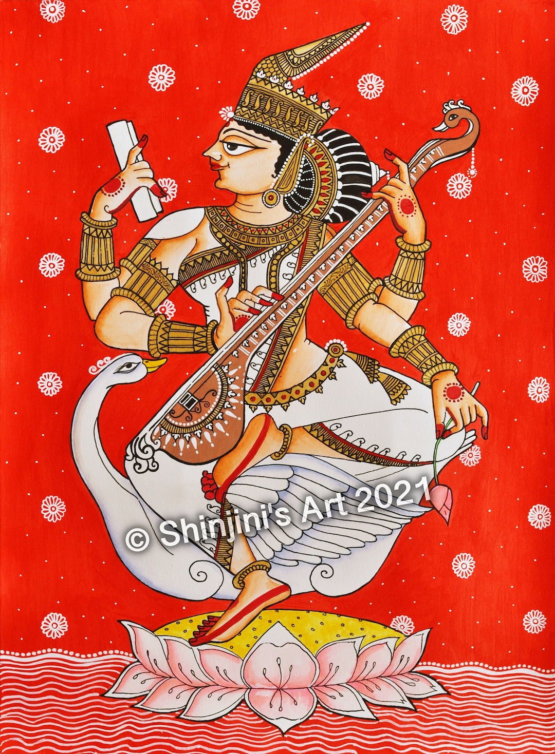 Saraswati (indian Folk Art ) - Etsy