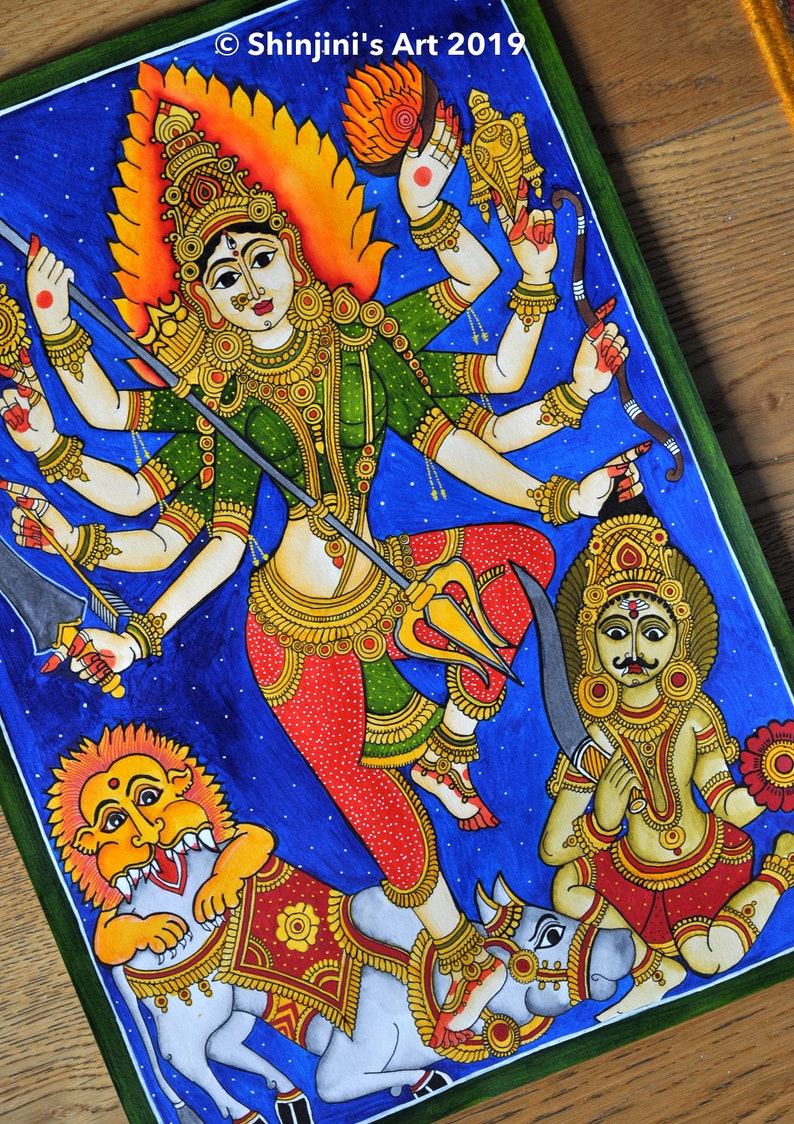 Durga Indian Folk Art Kalamkari Etsy