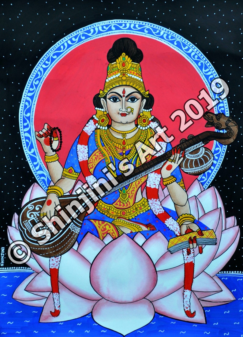 Saraswati indian Kalamkari Folk Art Etsy UK