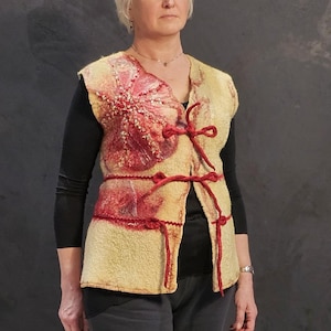 Handmade Felted Wool Vest: Embroidered Sleeveless Jacket