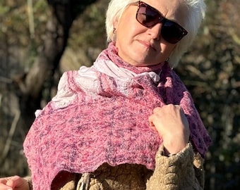 Wool Scarf, Merino Wool and Silk Felt Scarf, Handmade Woolen Shawl Wrap. One copy. Gift