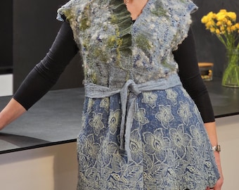 Chaleco de lana merino afieltrada: Cárdigan tipo chaleco hecho a mano, talla XL