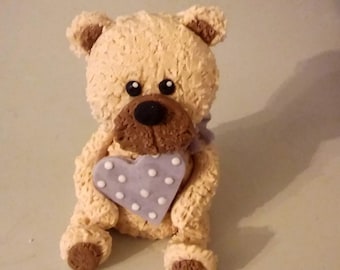 Cute Teddy Bear Cake Topper Bear holding Heart Cake topper Fondant Cake Topper Baby Shower Cake Topper First Birthday Cake Topper