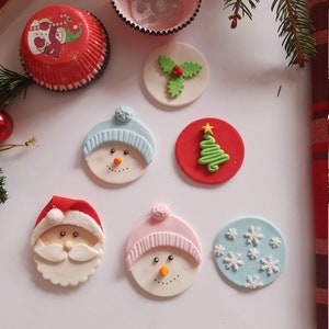 Christmas Cupcake Fondant Topper Santa Topper Snowman Cupcakes Christmas Tree Fondant Decoration Snowflake Fondant Toppers Holly Leaves Cake