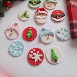 Christmas Cupcake Fondant Topper Santa Topper Snowman Cupcakes Christmas Tree Elf Fondant Decoration Snowflake Fondant Toppers Holly Leaves