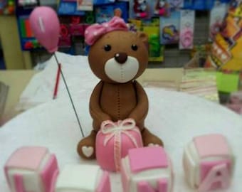 Fondant Teddy Bear Cake Topper Kid's Birthday Cake Decoration Baby shower Cake Topper Birthday cake topper Fondant topper