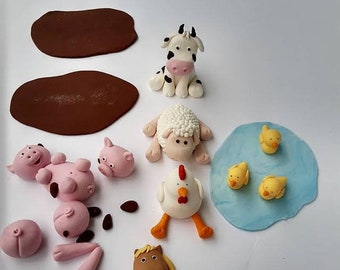 Farm Animals Cake Toppers First Birthday Fondant Cake toppers Pigs Cow Sheep Horse Ducks Hen Fondant Cake toppers Edible toppers Birthday