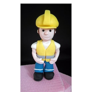 Builder Construction Worker Cake Topper Fondant Digger Construction Working Set Cake Toppers Cones Signs Boy&#39;s Birthday Cake Topper Edible