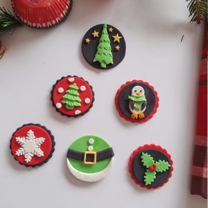 Christmas Cupcake Fondant Topper Santa Topper Snowman Cupcakes Christmas Tree Elf Fondant Decoration Snowflake Fondant Toppers Holly Leaves