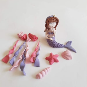 Mermaid Cake Topper Fondant Toppers Under The Sea Themed Party Cake Decoration Birthday Cake Decorations Fondant Mermaid Handmade Topper
