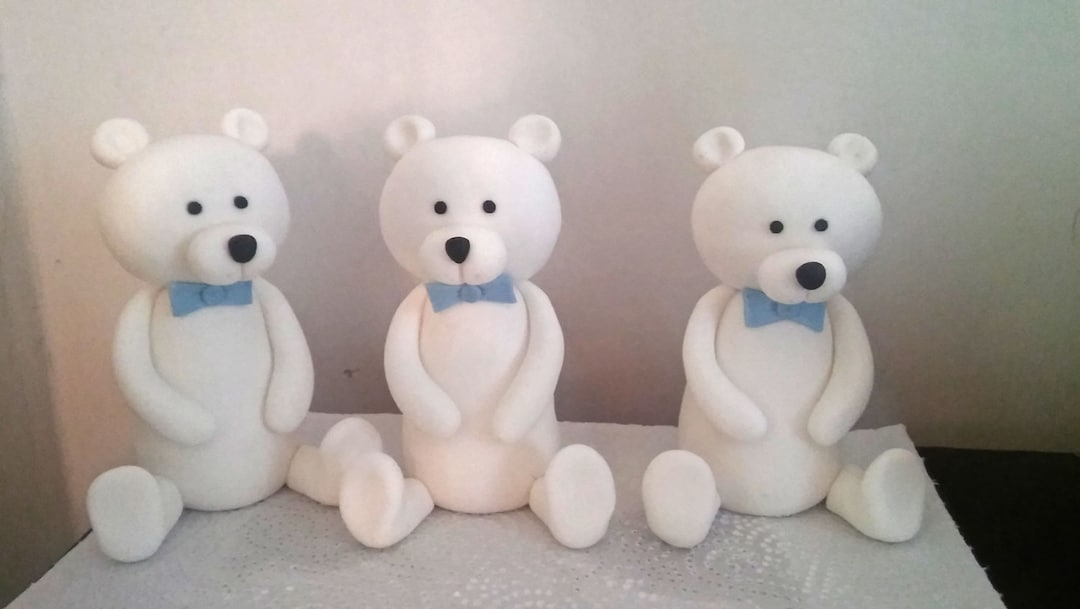 White Teddy Bear Fondant Cake Topper Baby Shower Cake Topper Kids ...