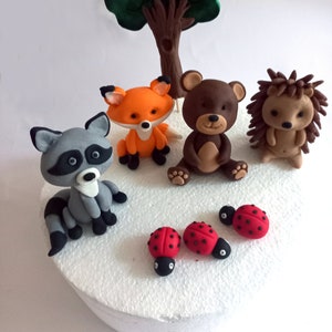Forest Animal Cake Toppers Fondant Handgemaakte Eetbare Decoraties Baby Shower Cake Toppers Woodland Animals Themafeest Eerste verjaardagstaart