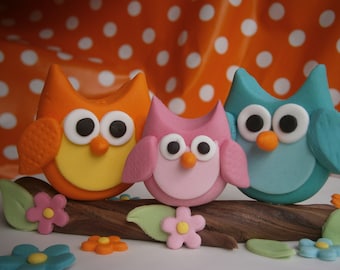 Owl cake toppers, Fondant cake toppers, Cake decoration, Cake topper set, Cute owls