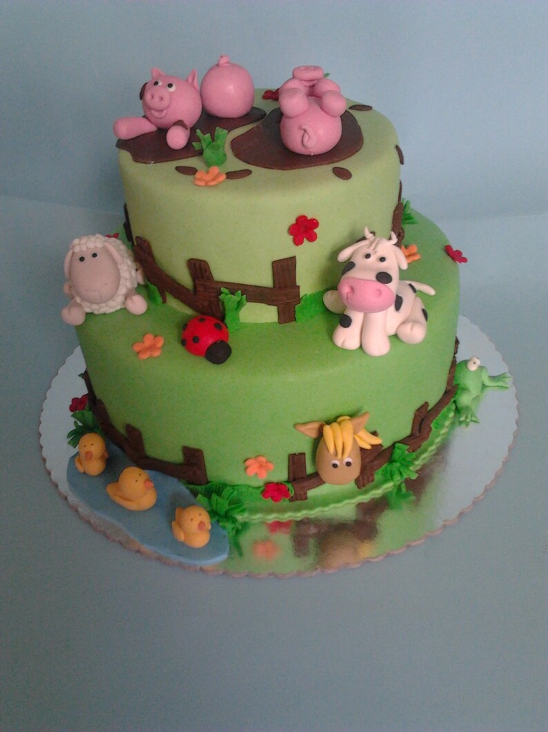 Farm Animals Cake Toppers First Birthday Fondant Cake