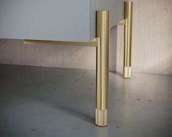 Set of 4 Brass Knurling Cabinet Legs, Brass Furniture Legs, Metal Bench Legs, Gold Cabinet Legs, Replacement Furniture Legs, Cabinet Legs