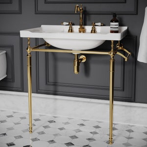 Gold Wall-Mount Console Sink Base, Brass Edwardian Sink Base, Gold Sink Base, Baroque Sink Base, 29 inch vanity base, Custom Vanity Base