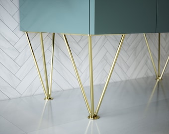 Brass Cabinet Legs Set of 4, Gold Metal Furniture Legs, 10'' Height