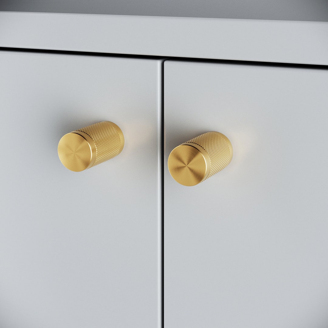 Knurled Gold Kitchen Knobs, Knurled Brass Handles, Replacement