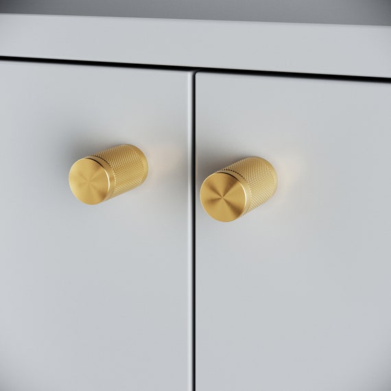 Knurled Gold Kitchen Knobs, Knurled Brass Cabinet Handles