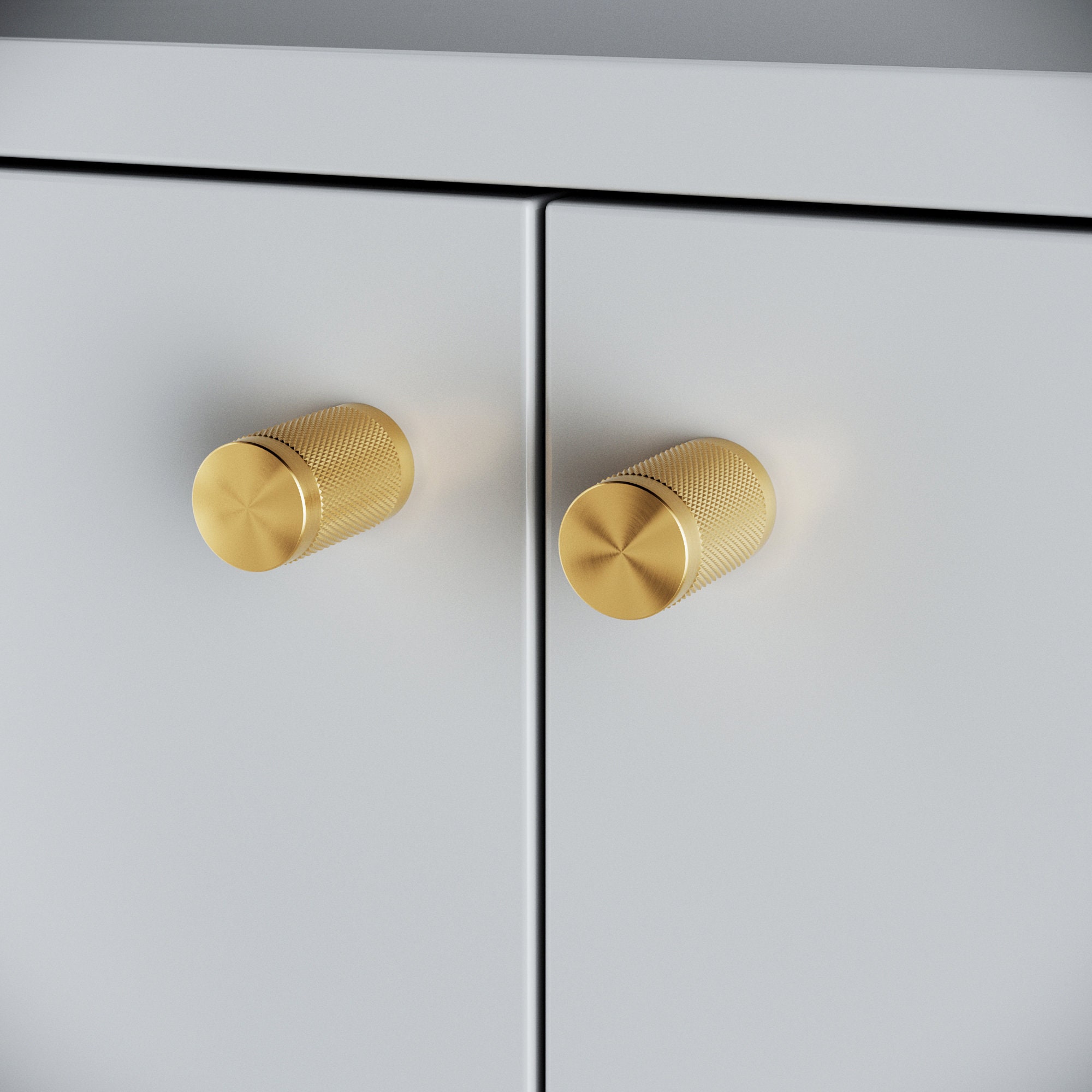 Sold Brass Mid Century Modern Concave Knob in Brushed Brass Gold