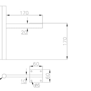 Puede incluir: Un soporte de metal negro con dimensiones de 170 x 170 x 250 mm. El soporte tiene un estante de 20 mm de ancho y una placa de montaje de 60 mm de ancho con cuatro agujeros. La placa de montaje tiene un agujero de 6 mm de di&aacute;metro en cada esquina.