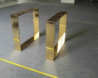 28” Live edge, Dining Table Base, Wood working, Stainless steel table base, Metal table legs, Shiny Gold mirror finish, Set of 2, Table legs