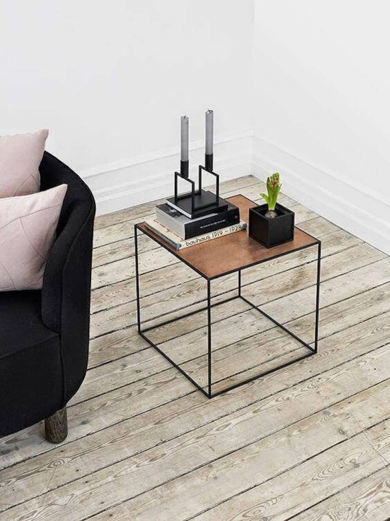 Metal Table Legs Square Coffee Table, Brass Plated Table Top, Metal