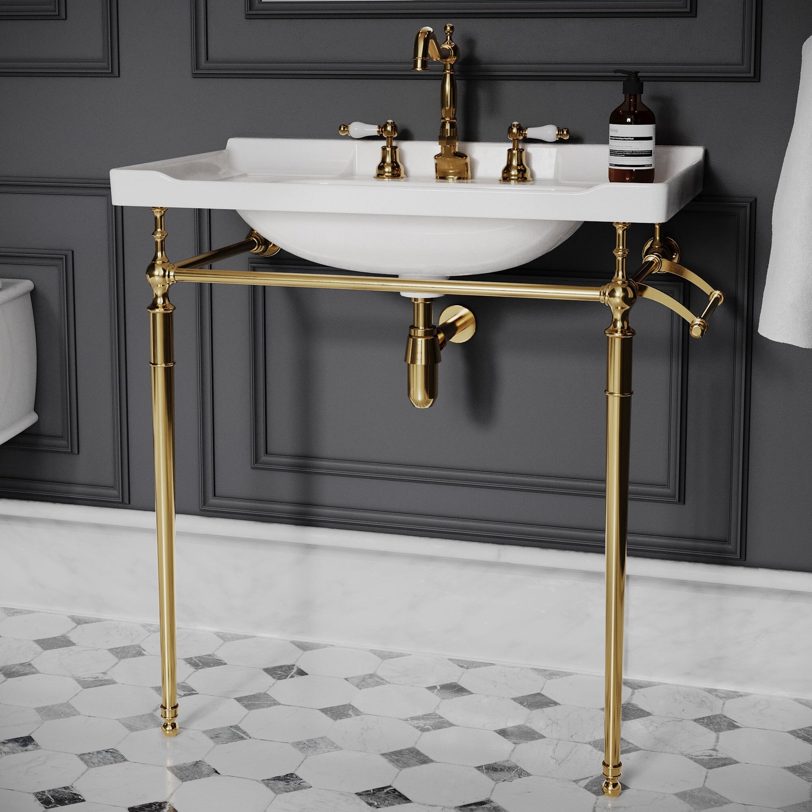 Gold Wallmount Console Sink Base Brass Edwardian Sink Base Etsy