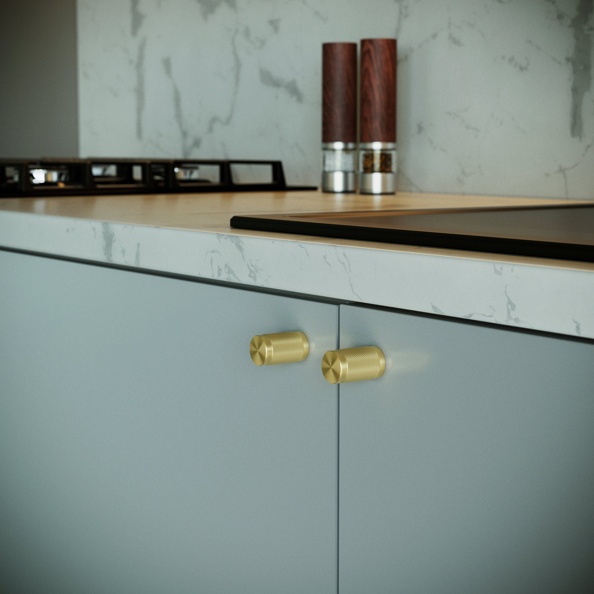 Knurled Gold Kitchen Knobs Knurled Brass Handles Etsy