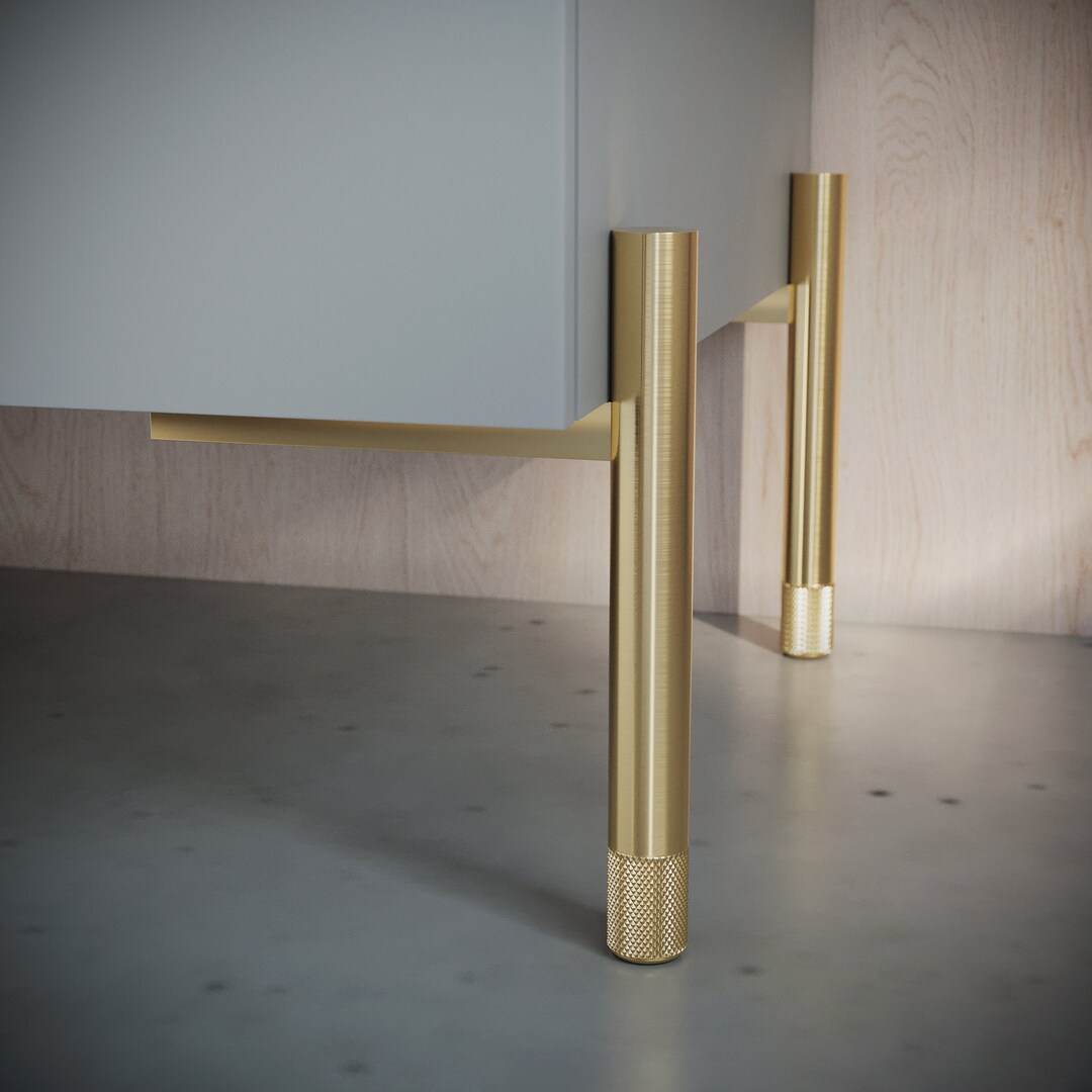 Set of 4 Brass Knurling Legs, Brass Furniture Legs, Metal Bench