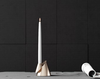 Brushed Brass Taper Candle Holder, Modern Metal Candlestick