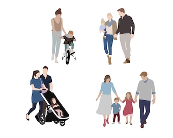 Flat Vector People Pack [Family Outdoor] - Clipart AI EPS PNG Human Person Man Woman Children Illustration Cutout for Visualization